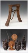 GROUP OF ETHNOGRAPHIC ITEMS, comprising TURKANA HEADREST, Kenya, small platform raised on flaring