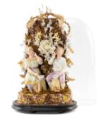 VICTORIAN COLOURED BISQUE PORCLEAIN FIGURE & FLOWER DISPLAY, atttibuted to Gebrüder Heubach,