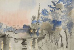 ‡ ARTHUR GIARDELLI watercolour - entitled verso 'Twilight - Paris', on Howard Roberts Gallery,