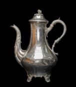 VICTORIAN SILVER BALUSTER COFFEE POT, Hawkesworth, Eyre & Co., Sheffield 1853, leaf capped spout,