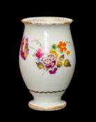 SWANSEA BARREL SHAPED SPILL VASE, c. 1815-18, painted with spray of summer flowers and sprig of blue