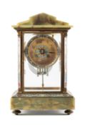 FRENCH ONYX & CHAMPLEVÉ ENAMEL MANTEL CLOCK, c. 1930, dial signed Hardy & Co., coiled gong and