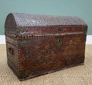 17TH C. CONTINENTAL STUD PATTERNED LEATHER CHEST, possibly Spanish, corner straps, side handles,