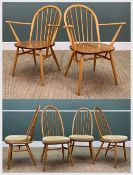 SIX ERCOL DINING CHAIRS including four upholstered 875 Quaker Dining Chairs, gold badge, 100cms (