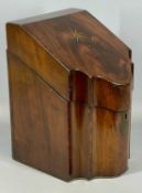 GEORGIAN MAHOGANY KNIFE BOX, sloped front, boxwood inlays, serpentine front detail, interior with