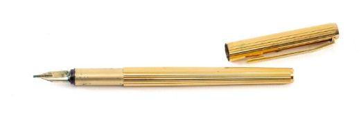 MONTBLANC 1147 NOBLESSE GOLD-PLATED FOUNTAIN PEN, slim reeded barrel and cap, nib stamped 585 (