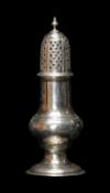 GEORGE III SILVER CASTER, maker TW (?), London c.1781, piriform with bulbous body and reeded