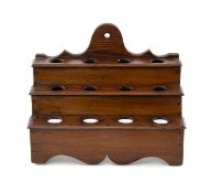 19TH C. WELSH PINE SPOON RACK, three-step design with shaped apron, 34 (w) x 28 (h) x 17cms (d)
