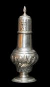 LARGE SILVER SUGAR CASTER, London 1903, with associated pierced cover with bud knop, 9ozt, 25cms (h)
