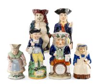 SIX TOBY JUGS, including 'Squire', 'Hearty Goodfellow', 'Homebrewed Ale', two 'Martha Gunn', and