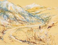 ‡ JANET BLIGH oil and pastel - entitled verso, 'Winter Hills', signed, 42 x 55cms Provenance: