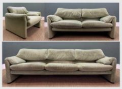VICO MAGISTRETTI FOR CASSINA MARALUNGA: MID-CENTURYSOFA SUITE, upholstered in green pin stripe