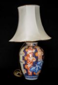 JAPANESE FUKAGAWA KORANSHA IMARI TABLE LAMP, oviform and decorated with HoHo bird and paulownia,