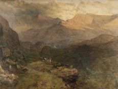JAMES WILLIAM WHITTAKER (1828-1876) watercolour - 'Eryri yr Wyddfa', expansive Snowdonia landscape