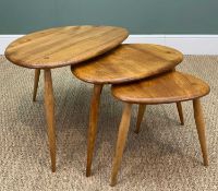 MID-CENTURY ERCOL WINDSOR NEST OF THREE 'PEBBLE' TABLES, model 354, natural finish Provenance: