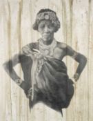 ‡ JOHN CLEAL (1929-2007), pencil & wash - Zulu Woman wearing beaded ornament, signed, 90 x 70cms