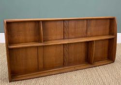 MID-CENTURY ERCOL WALL MOUNTED PLATE RACK, model 386, blue label, golden dawn finish, 49 (h) x