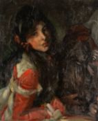 ‡ JOHN CYRLAS WILLIAMS (1902-1965) oil on canvas - 'Girl with a Dog', titled verso on Miles Wynn