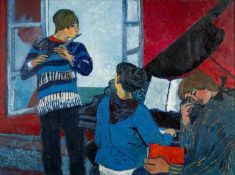 CLAUDIA WILLIAMS oil on canvas - entitled verso 'The Red Music Room' on Martin Tinney Gallery label,