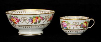 SWANSEA TEACUP & MATCHING SLOPS BOWL, 1815-1817, London decorated with bunches of fruit between gilt