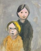 ‡ DONALD McINTYRE (1923-2009) mixed media - small portrait of two children, annotated verso,
