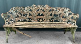 VICTORIAN COALBROOKDALE CAST IRON GARDEN BENCH, Fern & Blackberry pattern, 92 (h) x 190cms (w)