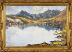 ‡ CHARLES WYATT WARREN (1908-1993) large oil on board - Llyn Mymbyr and Yr Wyddfa (Snowdon), signed,