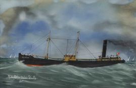 EARLY 20TH C. SCHOOL gouache on card - ship portrait of S.S. Afon Dulais of Llanelly at sea,