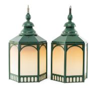 PAIR CARDIFF MARKET PAINTED COPPER LANTERNS, hexagonal section, probably manufactured by D.W.