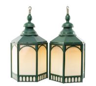 PAIR CARDIFF MARKET PAINTED COPPER LANTERNS, hexagonal section, probably manufactured by D.W.