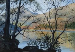 JOHN PELL acrylic on card - 'Nant Gwynant', titled and dated 1989 on gallery label verso, 21 x 30cms