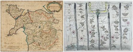 ROBERT MORDEN coloured antiquarian map of North Wales, 37 x 45cms, together with a road map by