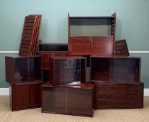 MID-CENTURY STAPLES 'REGENCY MAHOGANY' LADDERAX MODULAR SHELVING UNITS comprising, six 14 3/4