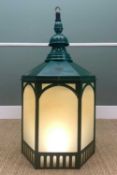 LARGE CARDIFF MARKET PAINTED COPPER LANTERN, hexagonal section, manufactured by D.W. Windsor,