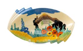 CLARICE CLIFF POTTERY 'TRALEE' DAFFODIL BOWL, 32.5cms wide, Bizarre mark to base, circa 1935