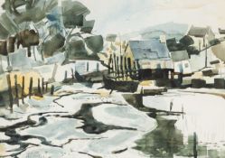 ‡ GWILYM PRICHARD mixed media - entitled verso 'Pen Mern, Llydaw / Brittany', on Martin Tinney