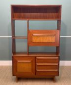 MID-CENTURY STATEROOM BY STONEHILL TEAK ROOM DIVIDER, melamine lined drop-flap drinks cabinet,
