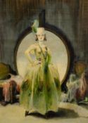 EARLY 20TH C BRITISH SCHOOL, oil on card - Lady in theatrical costume, possibly from A Midsummer