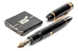 MONTBLANC 149 MEISTERSTÜCK BLACK FOUNTAIN PEN, black resin cap and barrel with gold-plated cap bands