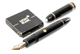 MONTBLANC 149 MEISTERSTÜCK BLACK FOUNTAIN PEN, black resin cap and barrel with gold-plated cap bands