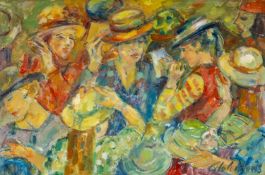 ‡ GLORIA 'GLO' WILLIAMS (b. 1940) oil on board - 'Hat market', signed, titled verso, 49 x 74cms