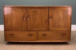 MID-CENTURY ERCOL WINDSOR SIDEBOARD WITH CUTLERY TRAY, model 468, natural elm finish (similar to