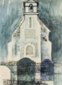 ‡ ROY OSTLE RCA (1930-1992) mixed media - entitled verso, 'Llanllechid Church' on Tegfryn Gallery