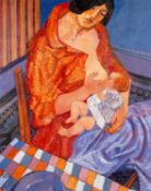 CLAUDIA WILLIAMS oil on canvas - entitled verso 'Mother, Orange Blouse (Mère en Chemisier L'
