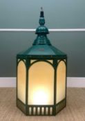 LARGE CARDIFF MARKET PAINTED COPPER LANTERN, hexagonal section, manufactured by D.W. Windsor,
