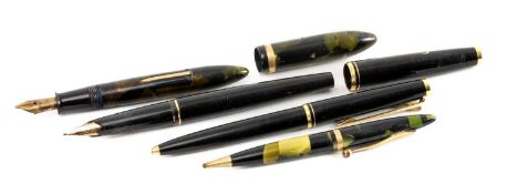 MONTBLANC FOUNTAIN PEN & BALLPOINT SET, model 221, in black, both caps with printed company logo;