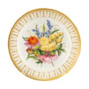 SWANSEA PORCELAIN DISH, c.1815-17, locally painted with large spray of summer flowers to the centre,