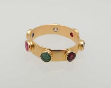 18CT GOLD MULTI-GEM SET ACROSTIC 'REGARDS' RING, round-cut stones each approx. 0.25cts in collet