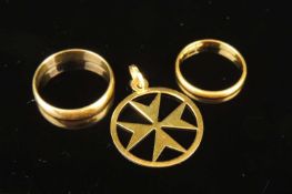 22CT GOLD WEDDING RING, size K, 1.5g; also 18ct gold wedding ring, size P, 2.8g; and 18ct gold