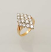 DIAMOND CLUSTER RING, set with sixteen brilliant cut diamonds set in a marquise head and totalling